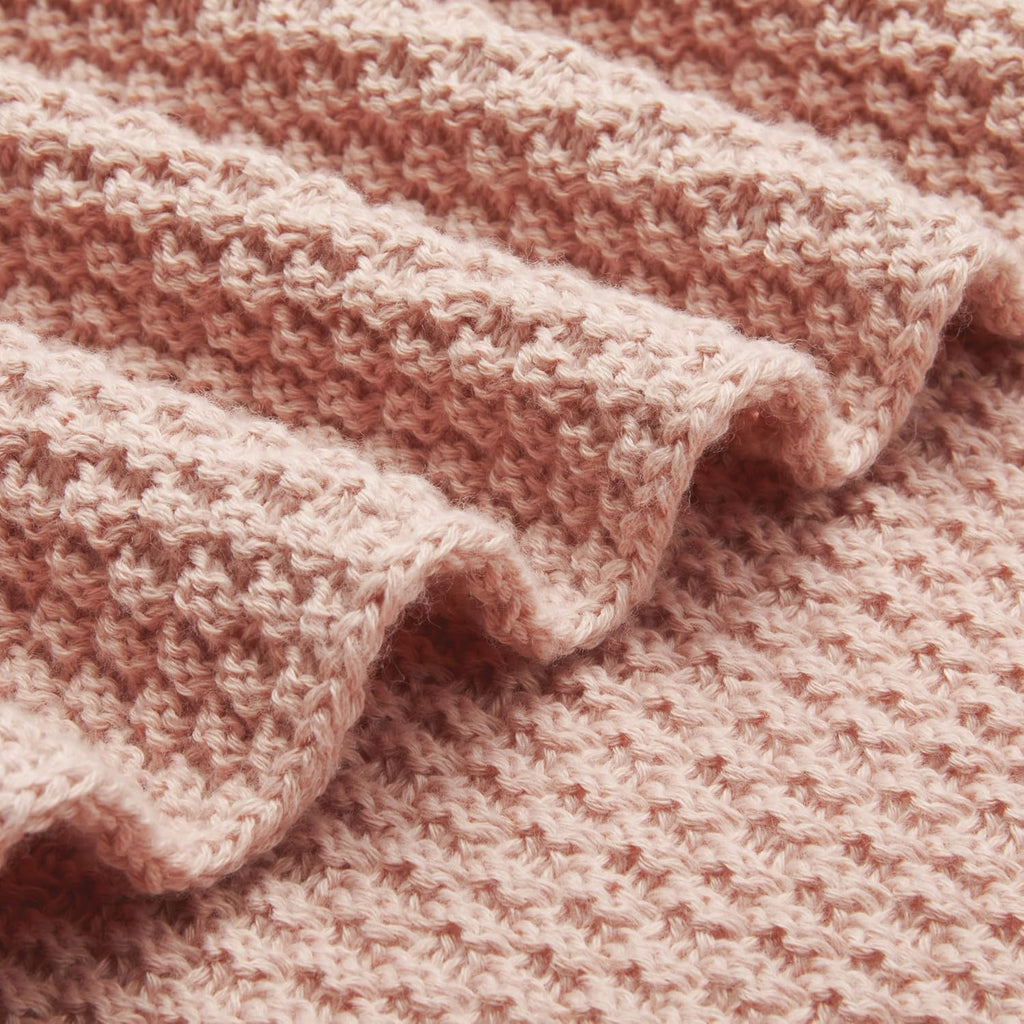 Chunky Cable Knit Throw Blanket, Lightweight Soft Cozy, 50" x 60", Dusty Rose