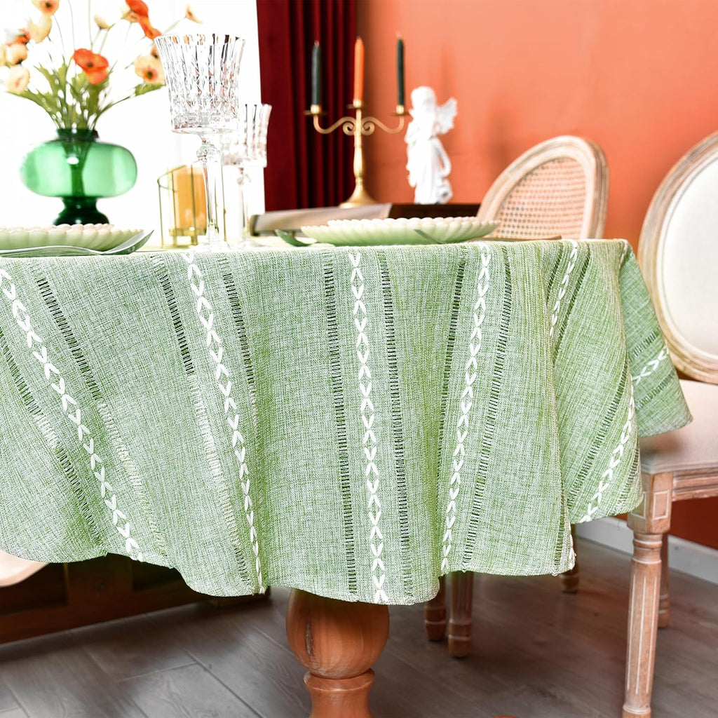 Rustic Oval Cotton Linen Tablecloths Embroidered Farmhouse Spring Table Cloths, Kitchen Dining Room 