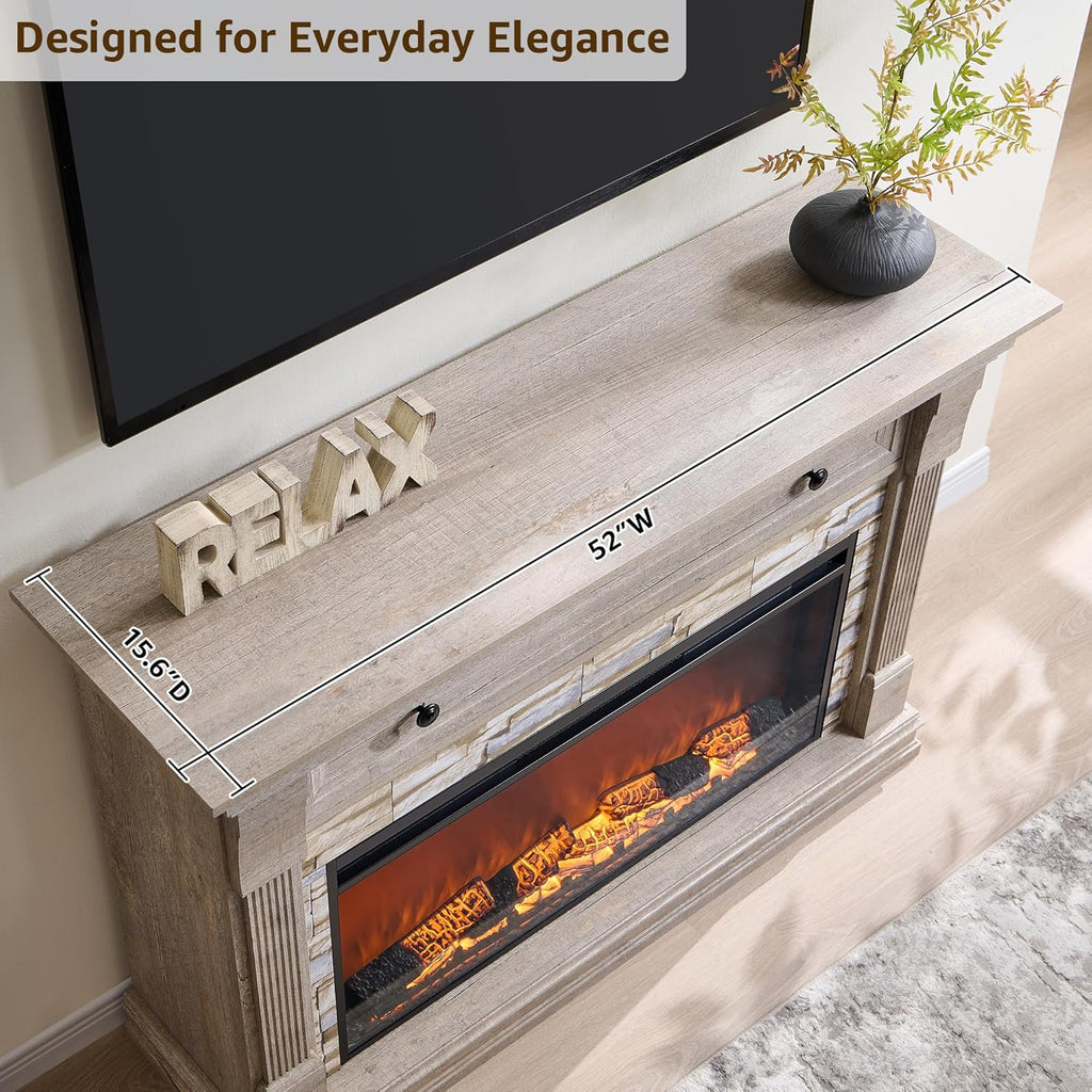 52" Farmhouse Electric Fireplace TV Stand with Mantel & Cabinet
