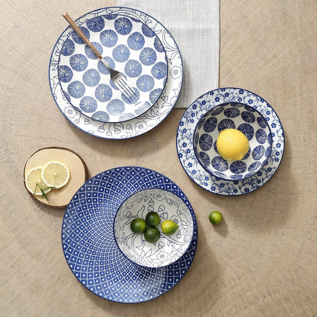 Ceramic Dinnerware Sets, 12-Pieces Plates and Bowls Sets, Scratch Resistant Dishes set for 4