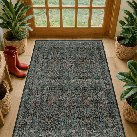 Vintage Floral Dark Green 3x5 Area Rugs
