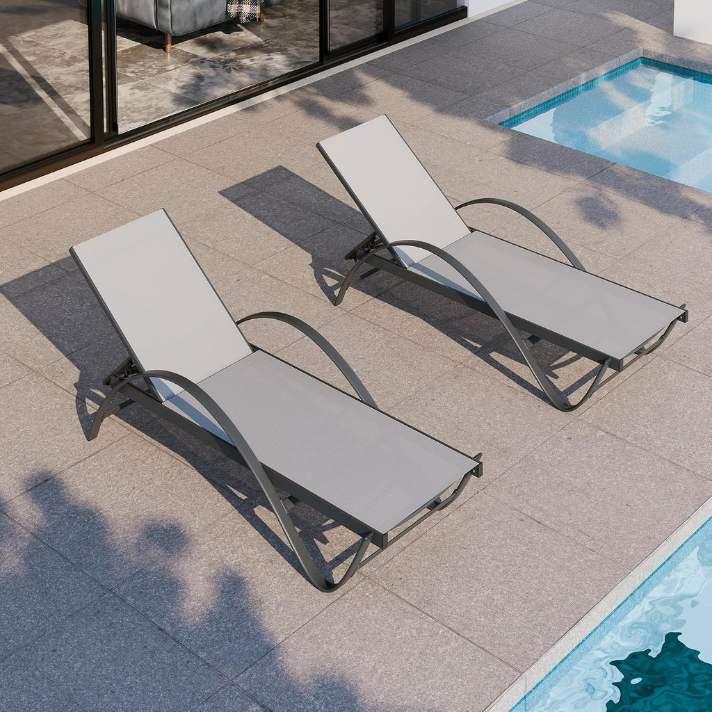 Patio Chaise Lounge Set of 2, Pool Chaise Lounge with Arm,Outdoor Lounge Chair with 5 Adjustable Backrest,Sunbathing