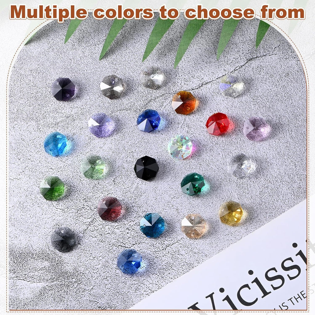 50-Pack Crystal 2 Hole Octagon Prisms, 14mm/0.55 Inch Chandelier Pendant Maker Hanging Crystals Chandelier Prisms for