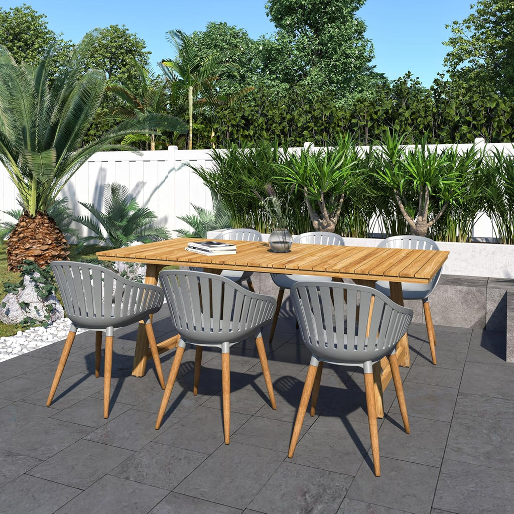 Towson 7-Piece Outdoor Rectangular Dining Table Set | Certified Teak | Ideal for Patio and Indoors