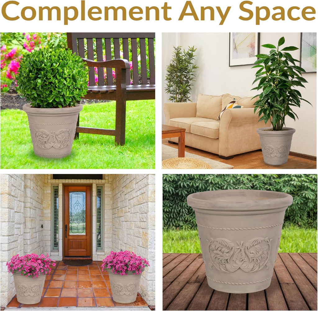 Arabella 19.5'' Plastic Planter Pot for Plants, Beige | 12-Gallon Capacity, Double-Walled, Polyresin Large Plastic