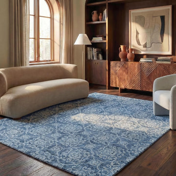Area Rug 8x10 - Abstract Collection - Large - Blue, Handmade Wool, Ideal, Dining Space (ABT207A)