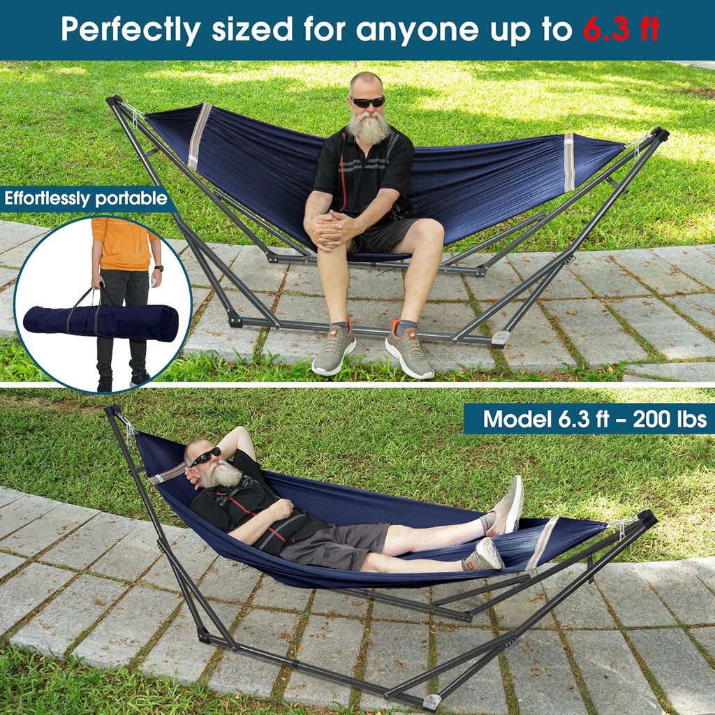 Adjustable Hammock Stand, Collapsible Camping Hammock with Stand, 600 lbs Capacity Steel Double Hammock Stand for 2