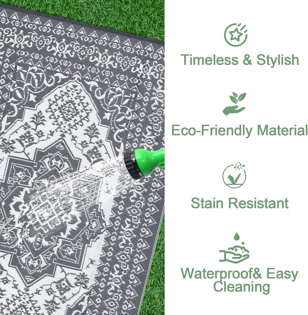 9x12 Outdoor Rug Waterproof Reversible Mat Indoor Outdoor Rugs Carpet, Boho Vintage Large Outdoor Pl