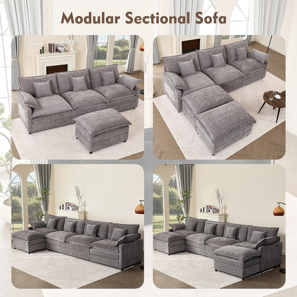 108" U-Shaped Modular Cloud Couch, Deep Seat, Chenille Slate | Cloud Comfort, Couches , Removable & Machine-Washable
