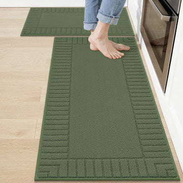 Kitchen Rugs Non Slip Washable 2PCS, 20"x30"+20"x48", Green