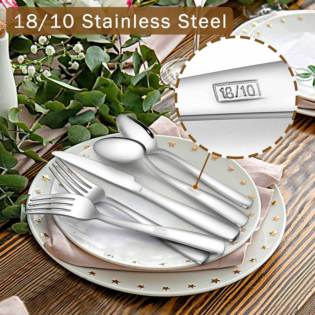 18/10 Stainless Steel Silverware Set, 60-Piece Fancy Flatware Cutlery Set for 12, Modern Eating Utensils Tableware