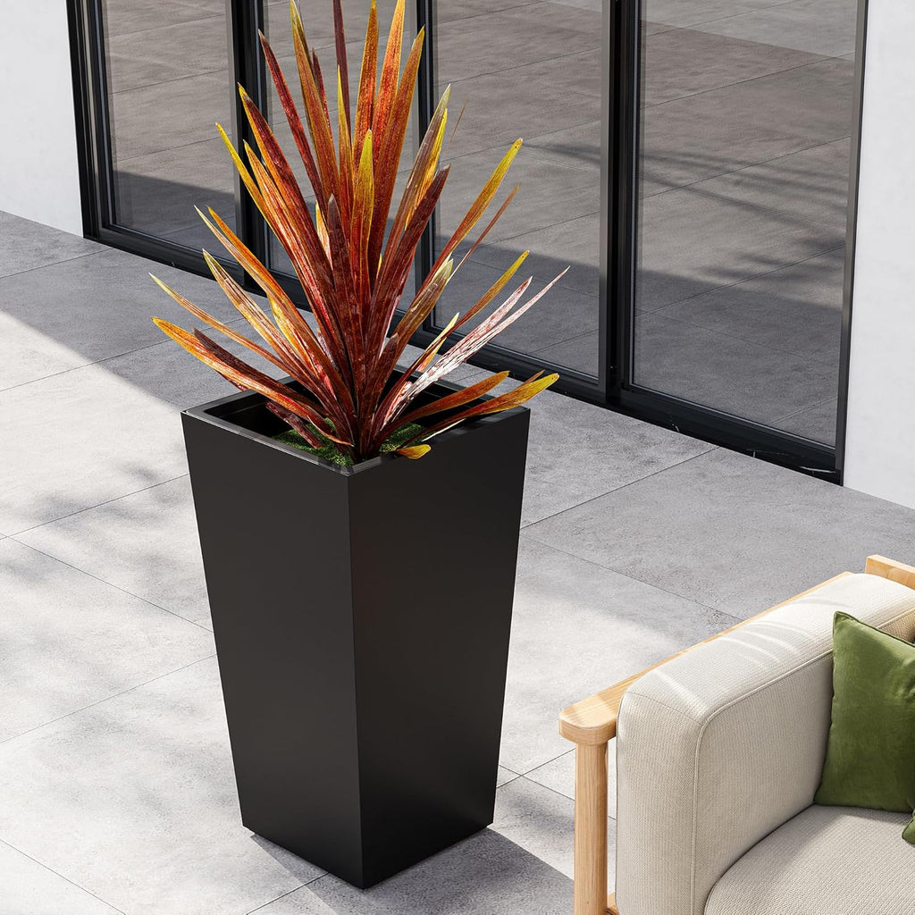 30" Tall Planters Set of 2, Outdoor&Indoor Black Planter Pots | High Front Porch Planter Pots with Drainage