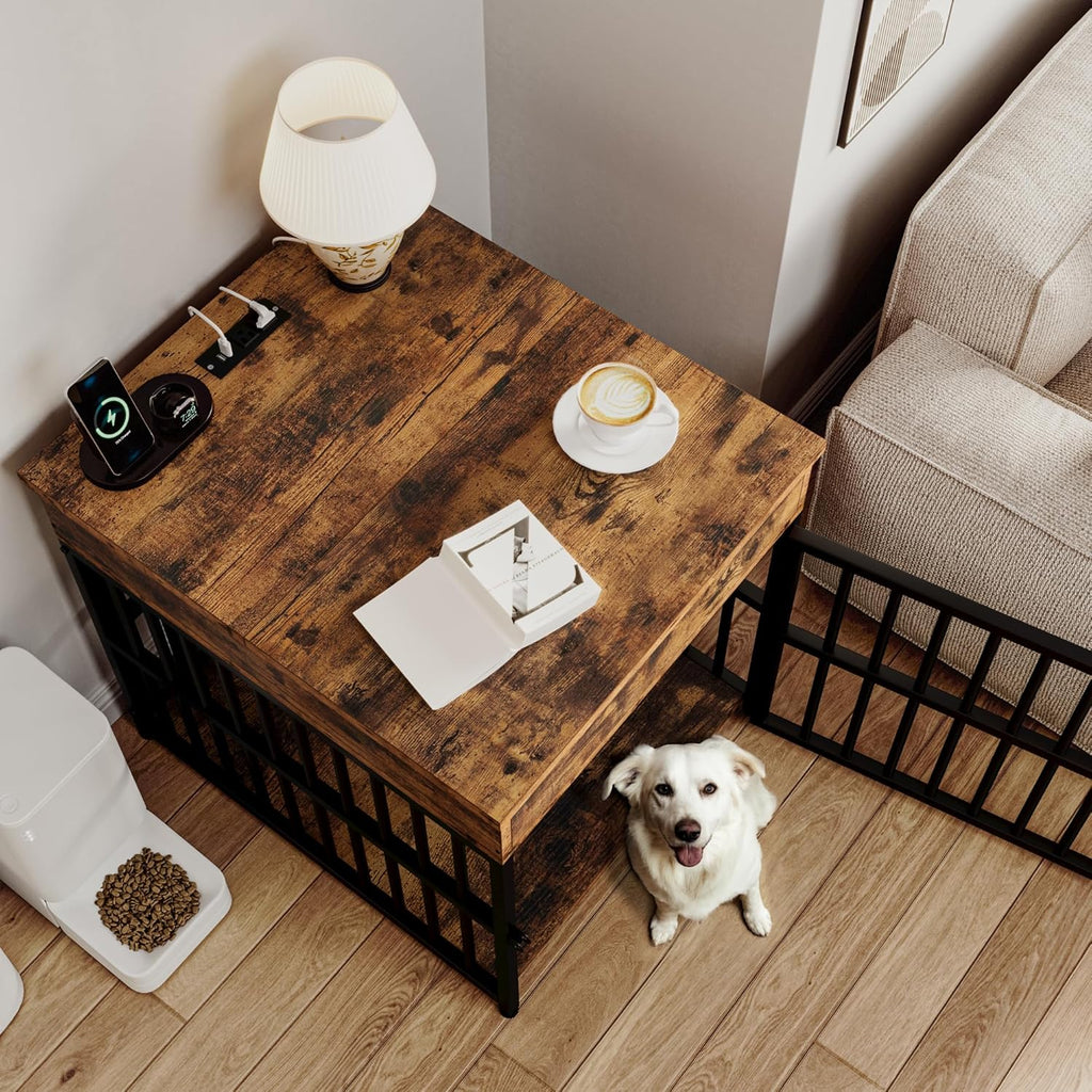 Dog Crate Furniture for Small Dogs, Wooden Dog Kennel with Flip Top Drawer