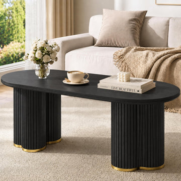 Oval Fluted Coffee Tables, 47" Wood Coffee Table, Black