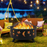 Fire Pit 30in Fire Pits for Outside Wood Burning Outdoor Fireplace with Spark Screen, Poker for Bonfire Patio Backyard Garden Picnic - Image 2
