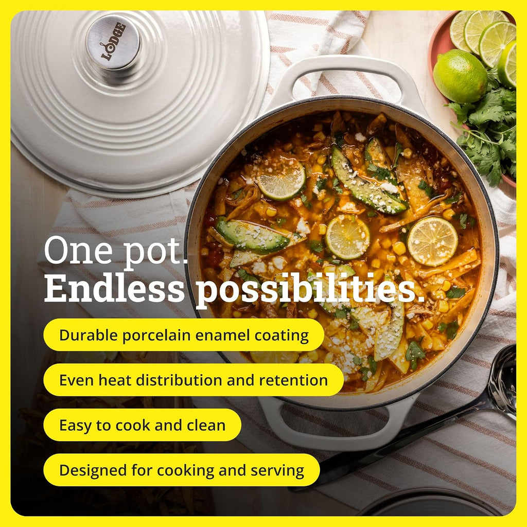 Essential Enamel Cast Iron Dutch Oven 6 Quarts - Perfect for Bread Baking, Braising, Marinating & Slow Cooking