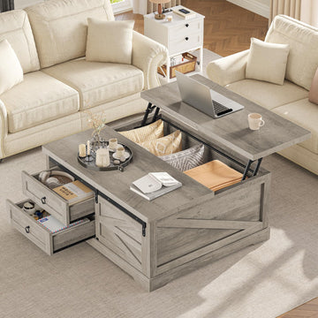 39.4'' Lift Top Coffee Table with Storage, Farmhouse Coffee Tables, Square Coffee Table with Large Hodden