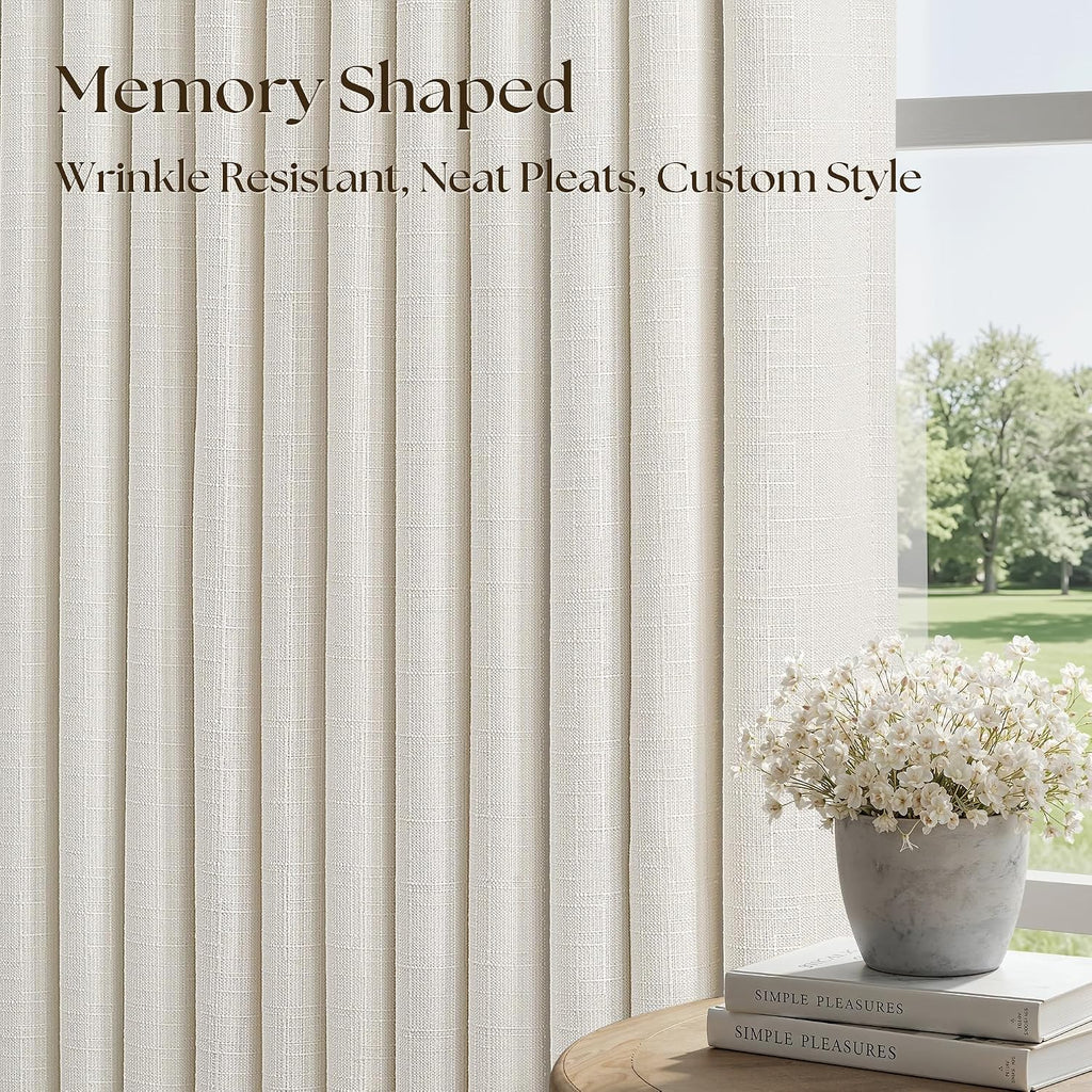 92 Inch Pinch Pleated Blackout Linen Curtains Natural 50 Inch Wide 2 Panels