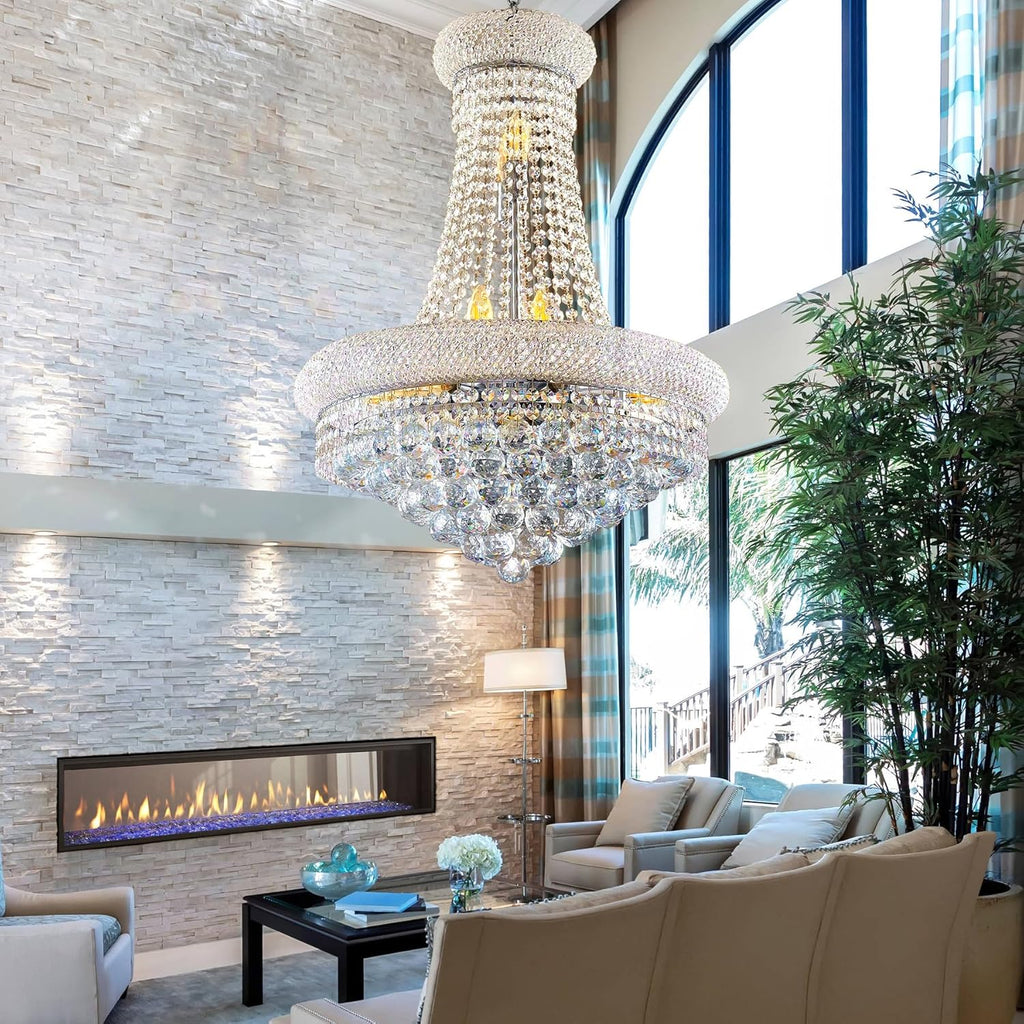 13-Lights Empire Style Crystal Chandelier, 23 Inch Luxury K9 Crystal Chandeliers Pendant Lighting for Living Room, Dining Room, Foyer, Entryway, Hallway, chrome