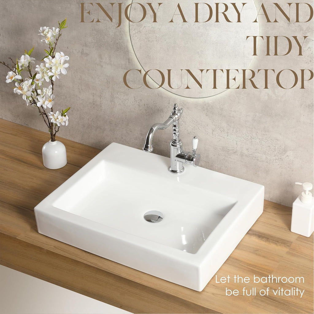 24 x18 Inch Rectangular White Bathroom Vessel Sink