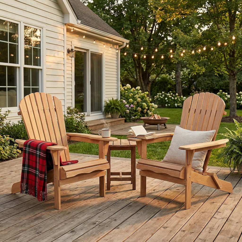 Adirondack Chair Set of 2, Folding Outdoor Wood Lounge Chairs for Garden Patio Backyard, Half Pre-Assembled Solid