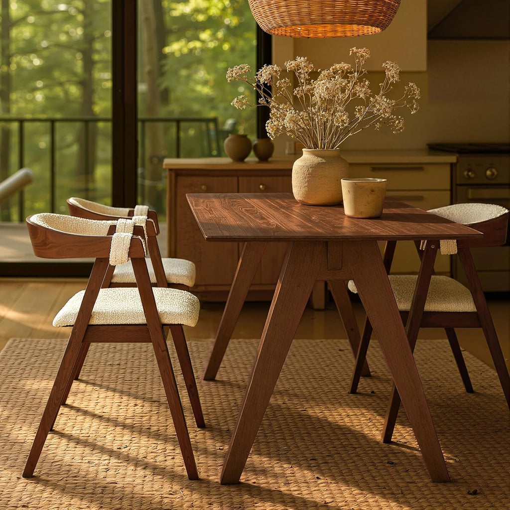 Farmhouse Rectangular Dining Table for 6 People, Modern Mid-Century Walnut Kitchen Dinner Tables Furniture, Natural
