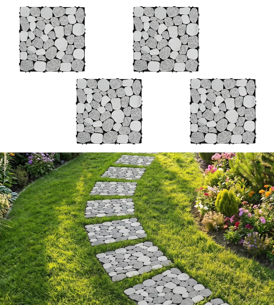 4PCS Natural Stone Decking Tiles, 11.8"x11.8" Outdoor & Indoor DIY Interlocking Flooring, Marble Stepping Stones