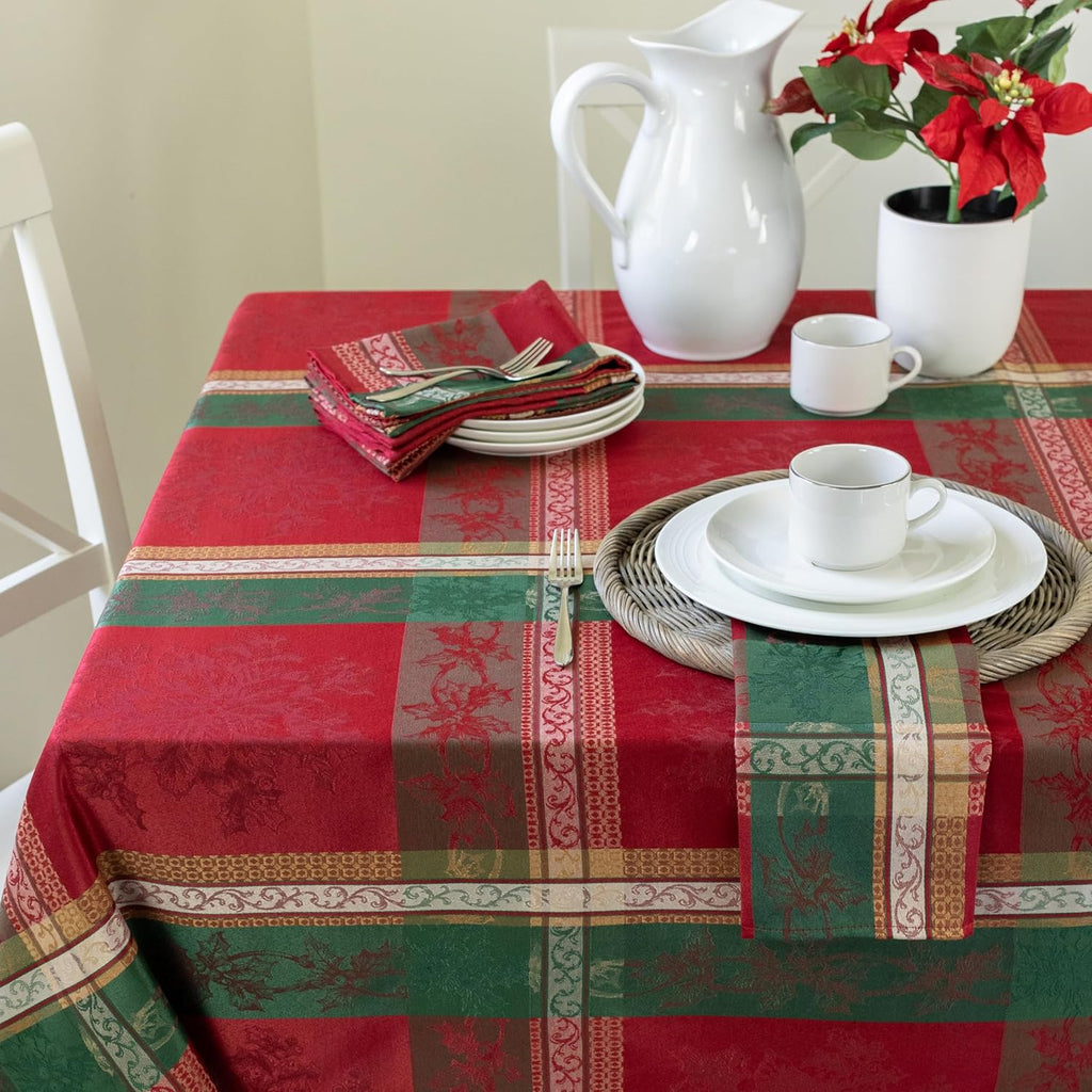 Heavyweight Yarn Dyed Jacquard Fabric Plaid Table Cloth Entertaining, Winter, and Christmas Tableclo