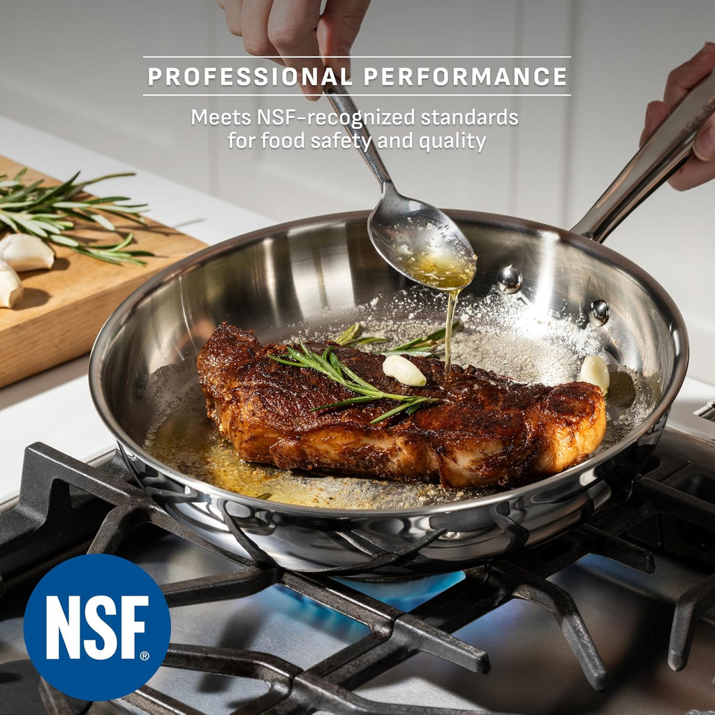 Pro Tri-Ply Stainless Steel 10-Piece Induction Cookware Set | NSF-certified, oven safe to 500°F, glass lids to 350°F