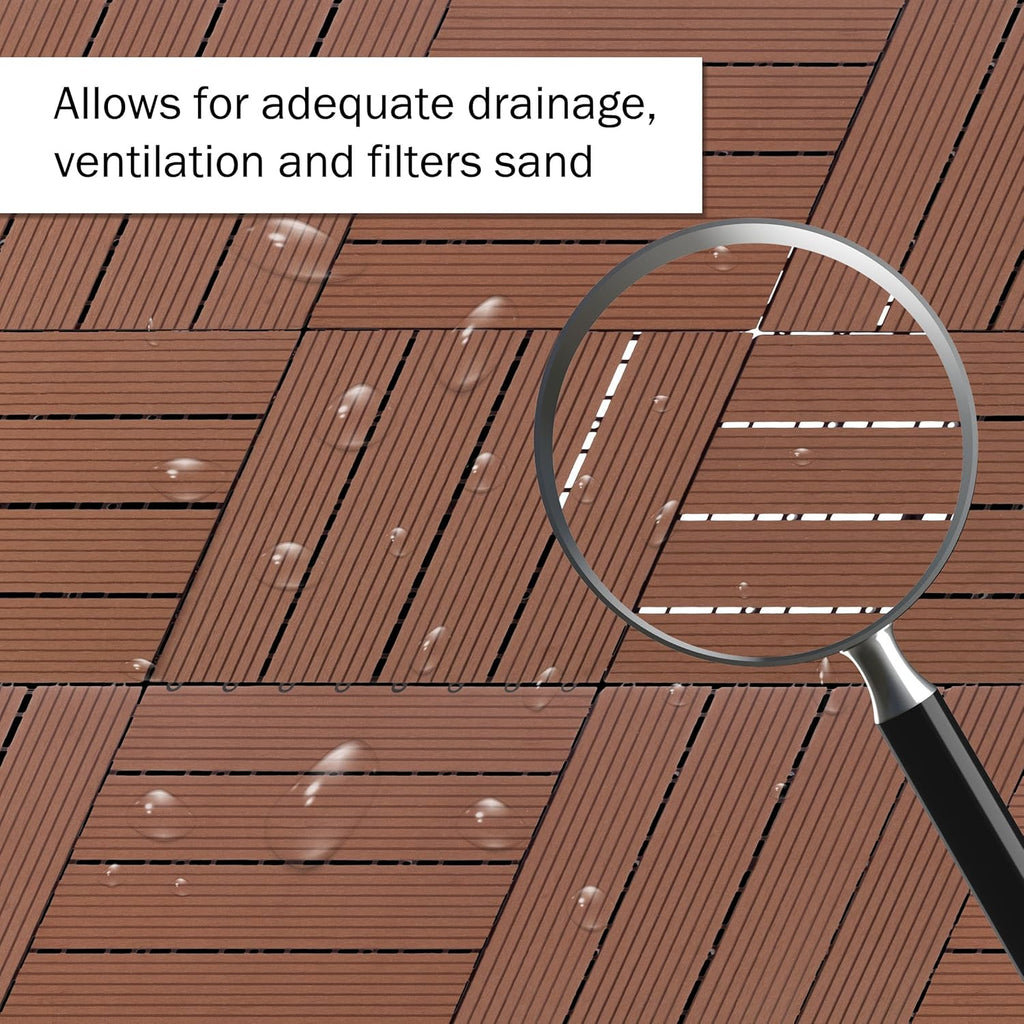 Interlocking Deck Tiles - 6-Pack 11.6-in Wood Plastic Composite All-Weather Outdoor Flooring Balcony Poolside or Patio