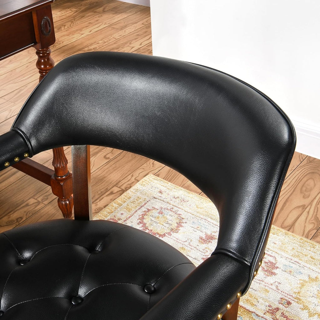 Set of 4 Faux Leather Dining Chairs with Arms, Dining Chair with Supportive Back, Game Poker Table Chairs, Caption's
