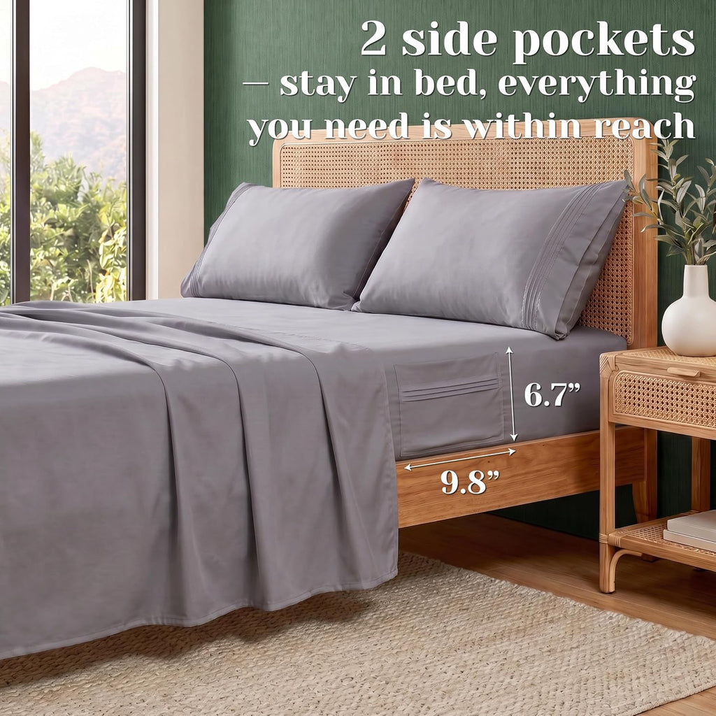 Deep Pocket Queen Sheet Set, Cooling Bedding with Side Pockets