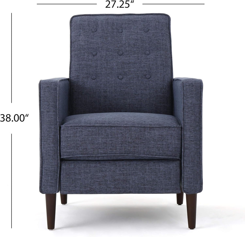 Mervynn Mid-Century Modern Fabric Recliner, Dark Blue