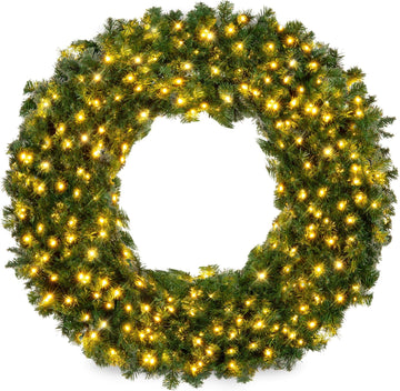 30in Large Artificial Pre-Lit Fir Christmas Wreath Holiday Accent Decoration w/ 100 LED Lights, 220 PVC Tips