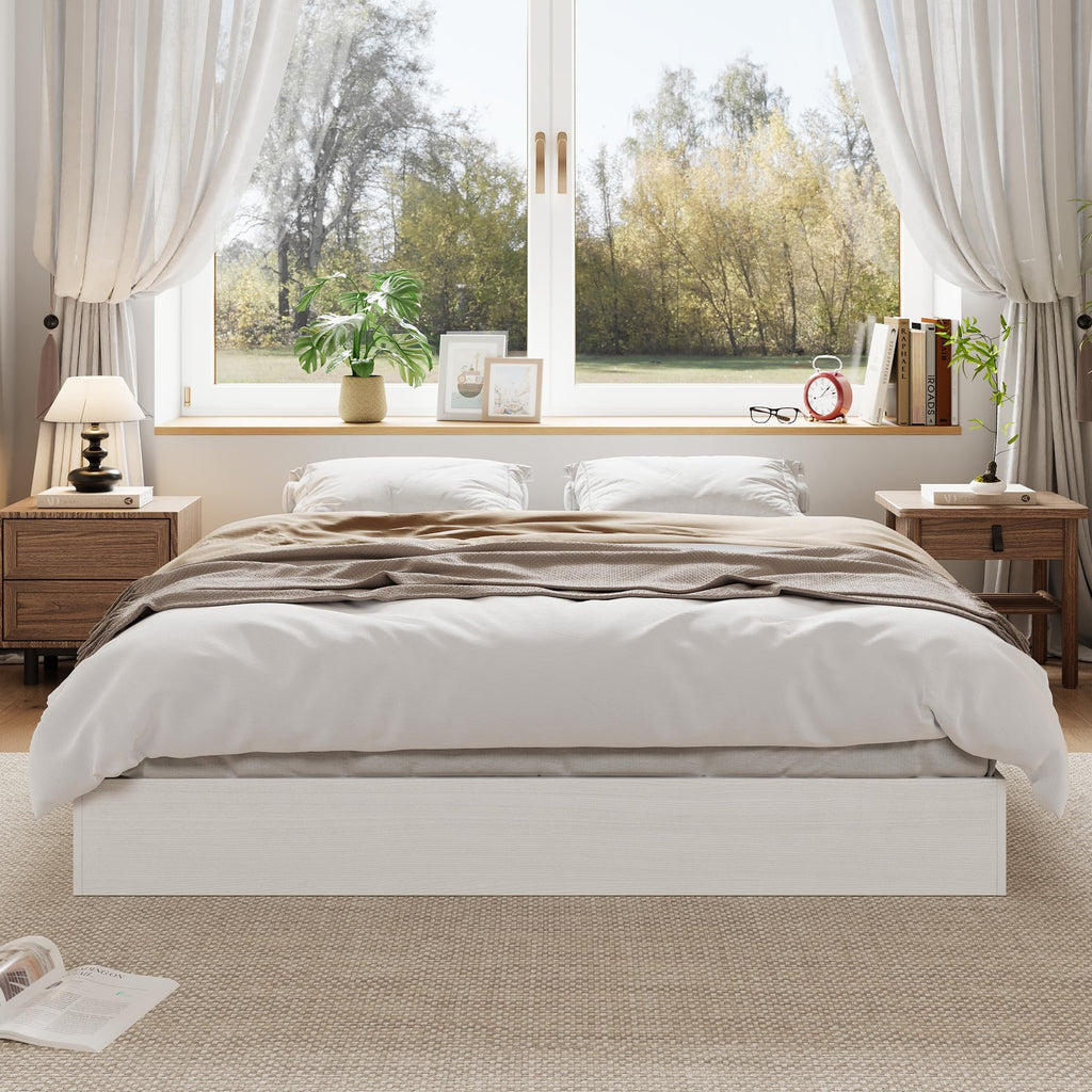 Full Size Bed Frame, Wood Platform Bed with Sturdy Wooden Slats