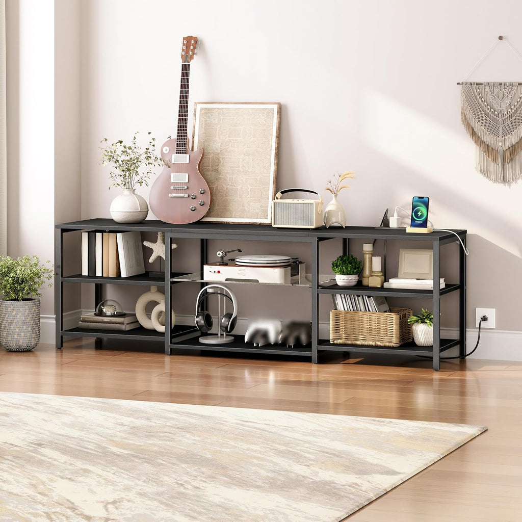 LED TV Stand for 75 Inch TVs with Charging Station, Gaming Entertainment Center with 3-Tier Open Storage, Long 70.1"
