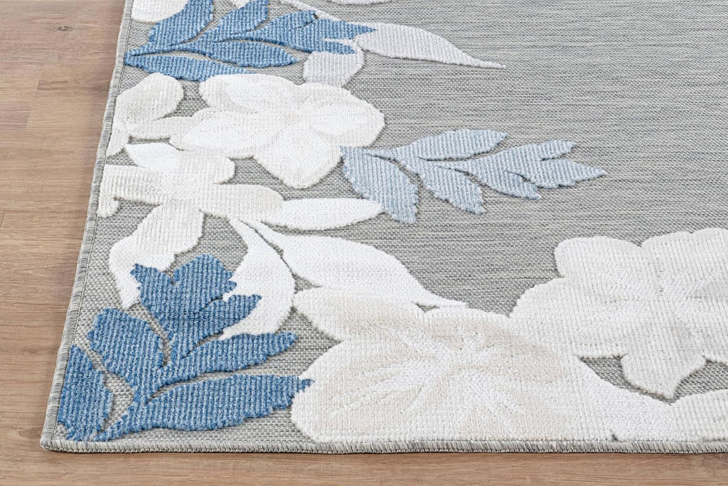 Outdoor Rug 5x7 Washable Area Rugs Indoor Outdoor Carpets Blue Border Floral Non Shedding Waterproof