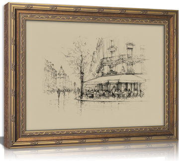 Vintage Gold Framed Black and White Sketch Wall Art French Cafe Sketch Canvas Prints Retro Paris City Landscape