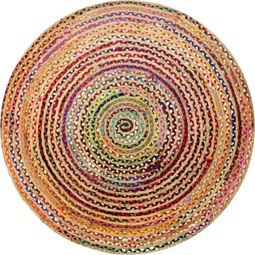 Jute Chindi Braid Rag Rug - 8 Feet Round Multi Color Area Rug