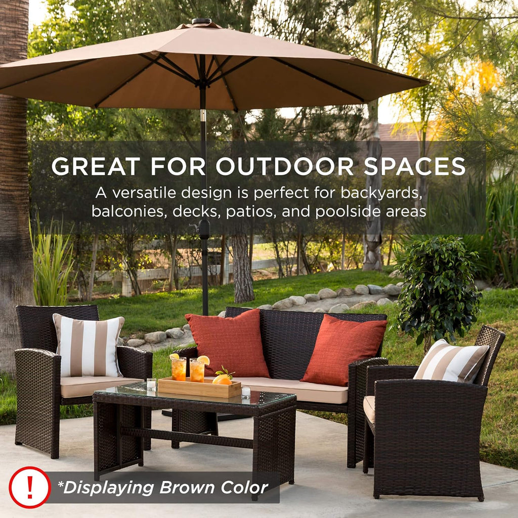 Best Choice Products 4-Piece Outdoor Wicker Patio Conversation Furniture Set for Backyard w/Coffee Table