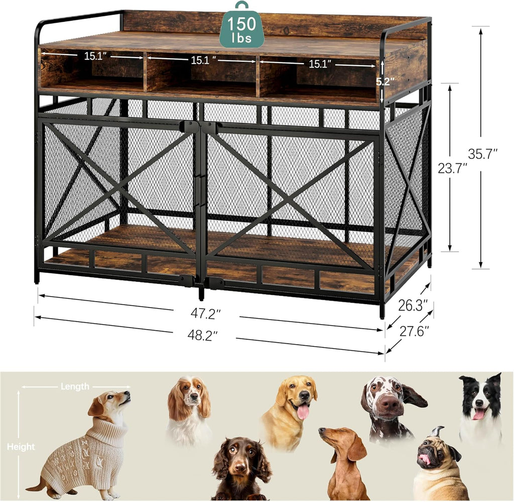 Dog Crate Furniture, 48" Heavy Duty Wooden Dog Crate End Table, XL Dog Kennel Furniture Large Breed
