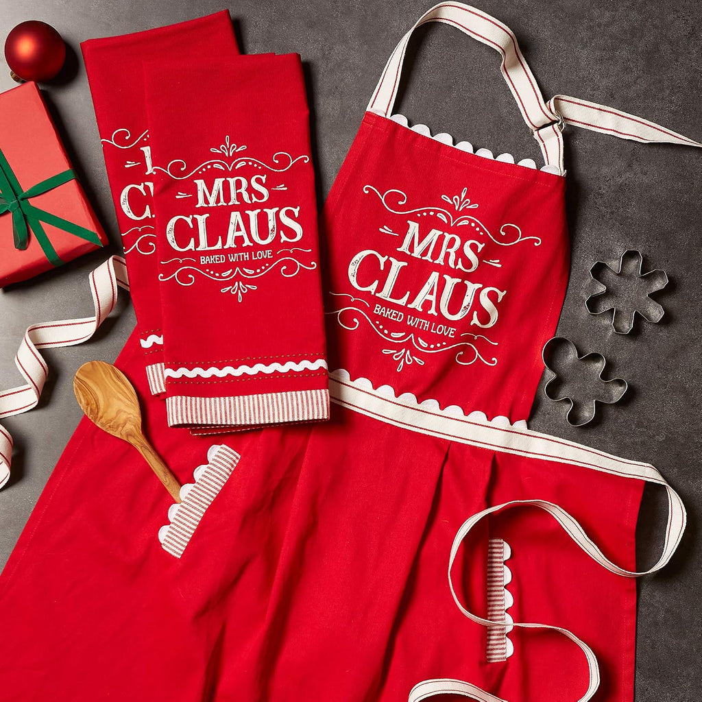 Christmas Kitchen Décor, Holiday Cooking & Baking Accessories Machine Washable Cotton, Apron/Dishtowel Set, Mrs.