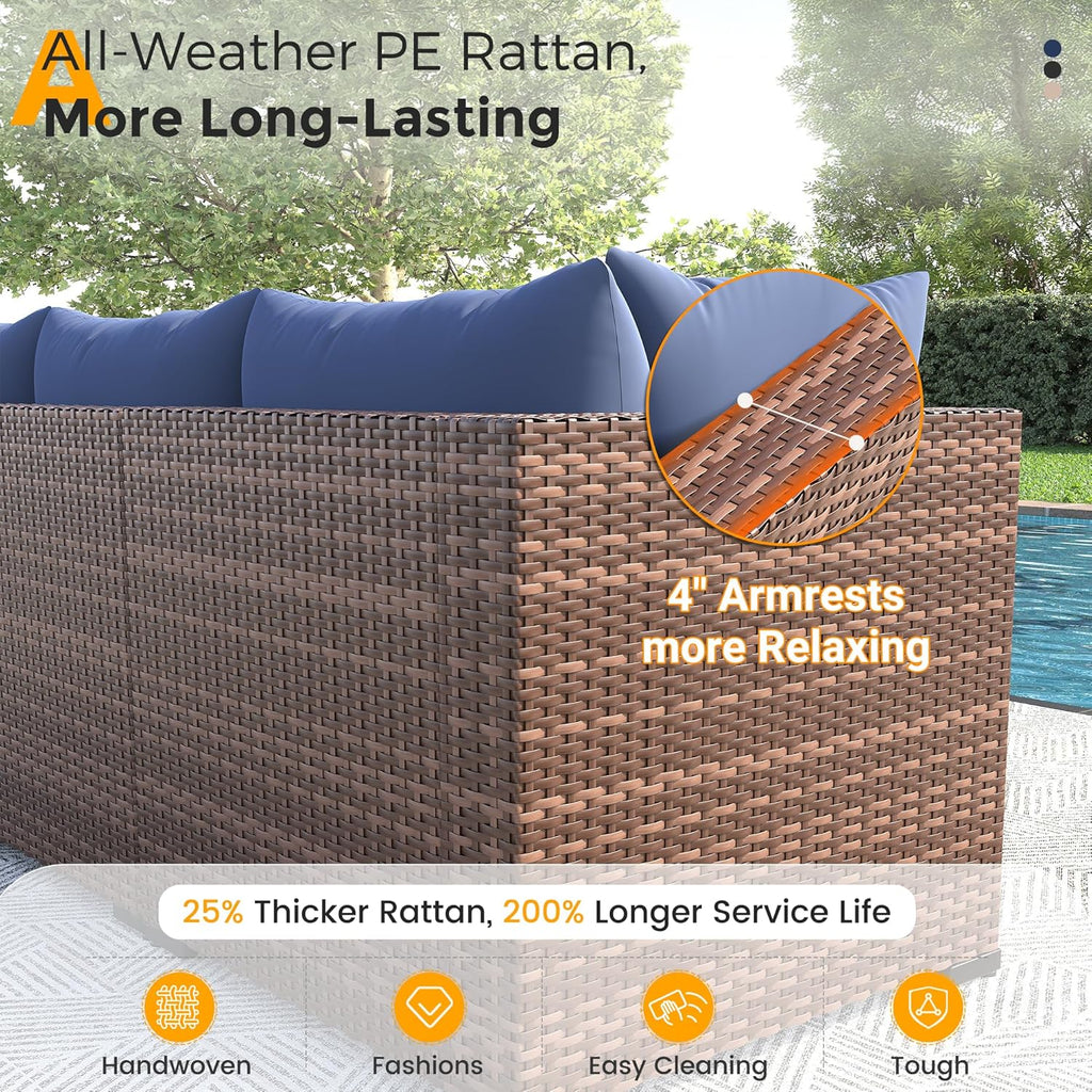 Furniture Set with Fire Pit Table, 8 Piece Sectional Sofas, All-Weather Wicker Conversation for Garden