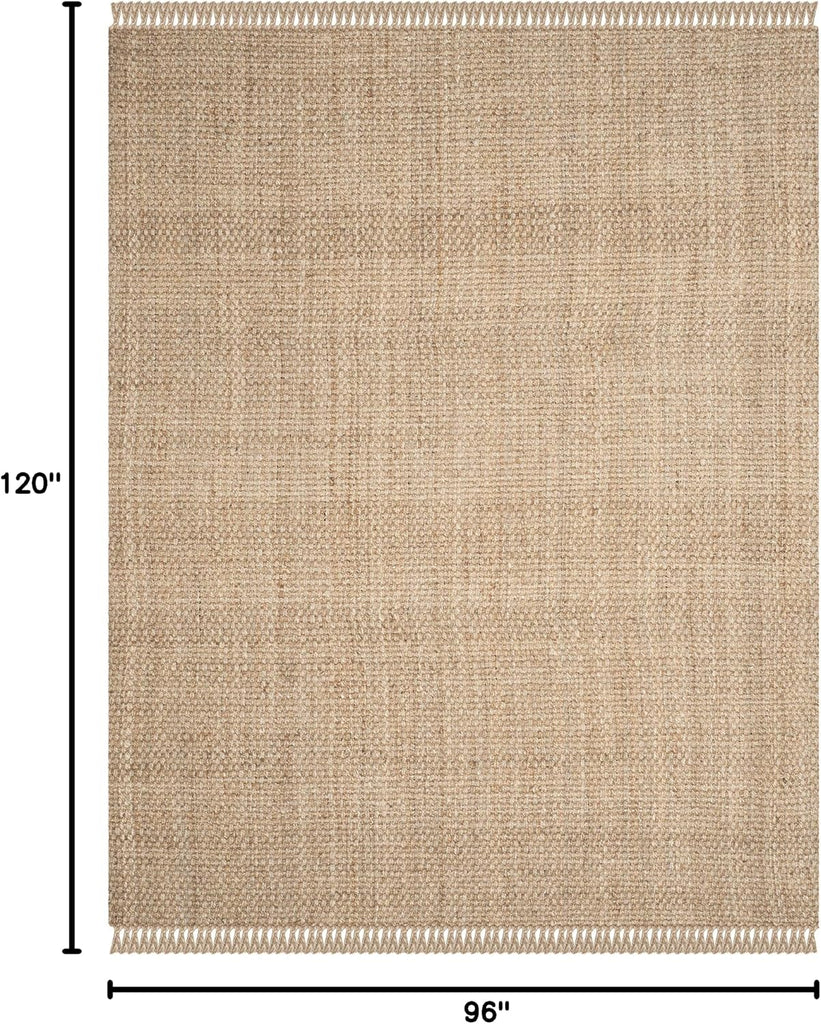 Area Rug 8x10 - Natural Fiber Collection - Large - Natural, Handmade Jute, Tassel Design, Ideal , Dining Space