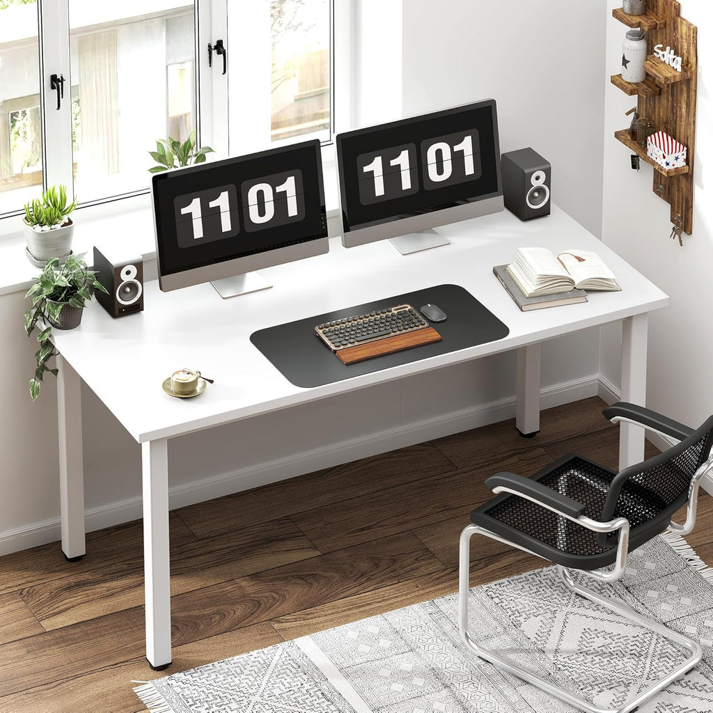 54.3 Inch Large Computer Desk, Modern Simple Style Desk, Basic Writing Table for Study Student, White