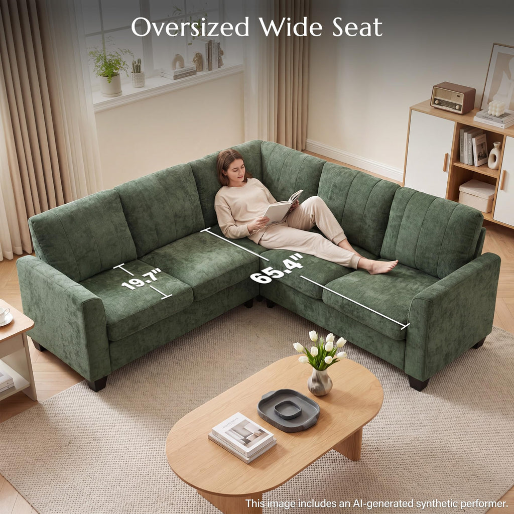 L Shaped Couch, Small Corner Sectional Sofa, Green