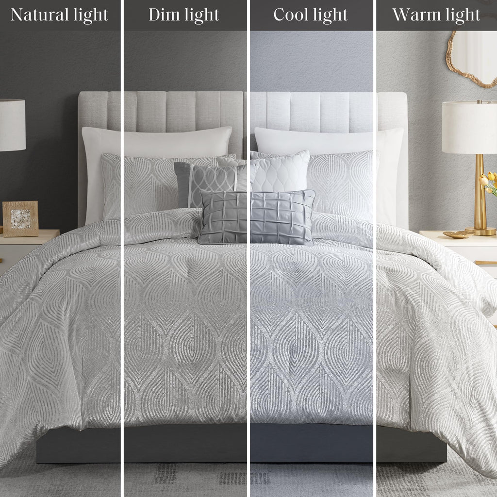 Velvet Jacquard Grey King Comforter Set, 7pc