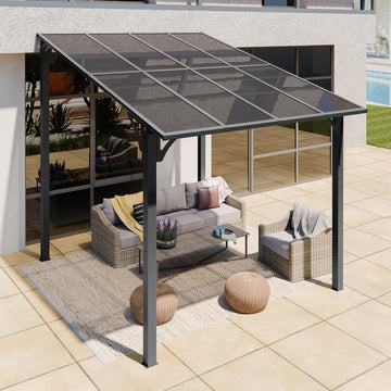 10’x 8’ Gazebo for Patio,Hard Top Lean to Gazebo Pergola with UV Protection Roof,Large Wall-Mounted Heavy