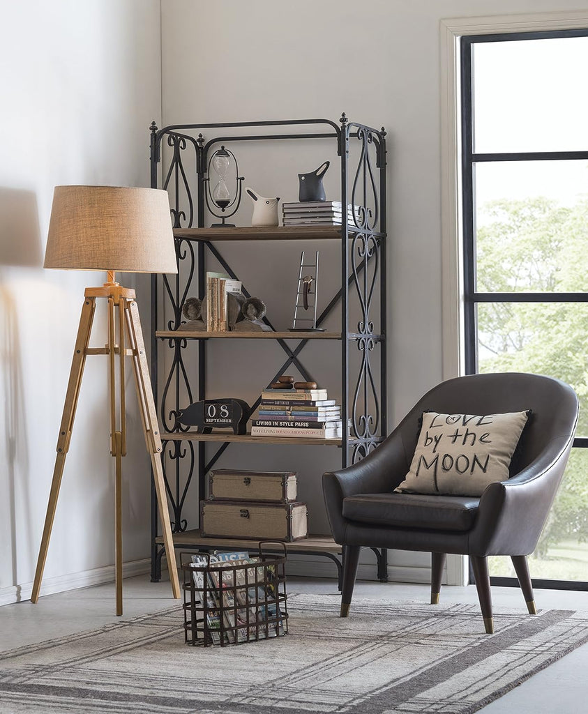 Tripod Style Wood Floor Lamp with Drum Shade