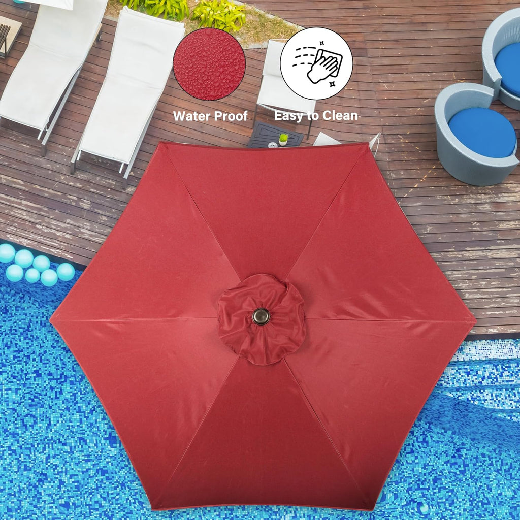 7.5ft Patio Umbrella Outdoor Table Market Yard Umbrella with Push Button Tilt/Crank, 6 Sturdy Ribs Pool, Red